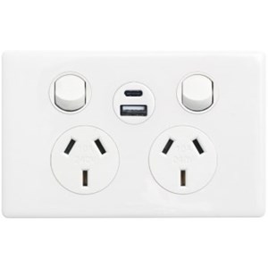 Excel Life Double Horizontal Socket with Type A & C USB Charger - Choose Colour